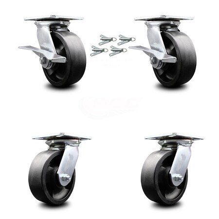 Service Caster 6 Inch Glass Filled Nylon Caster Set with Roller Bearing 4 Swivel Lock 2 Brake SCC-35S620-GFNR-SLB-BSL-2-BSL-2